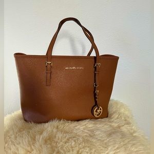 Michael Kors medium crossgrain leather tote bag brown